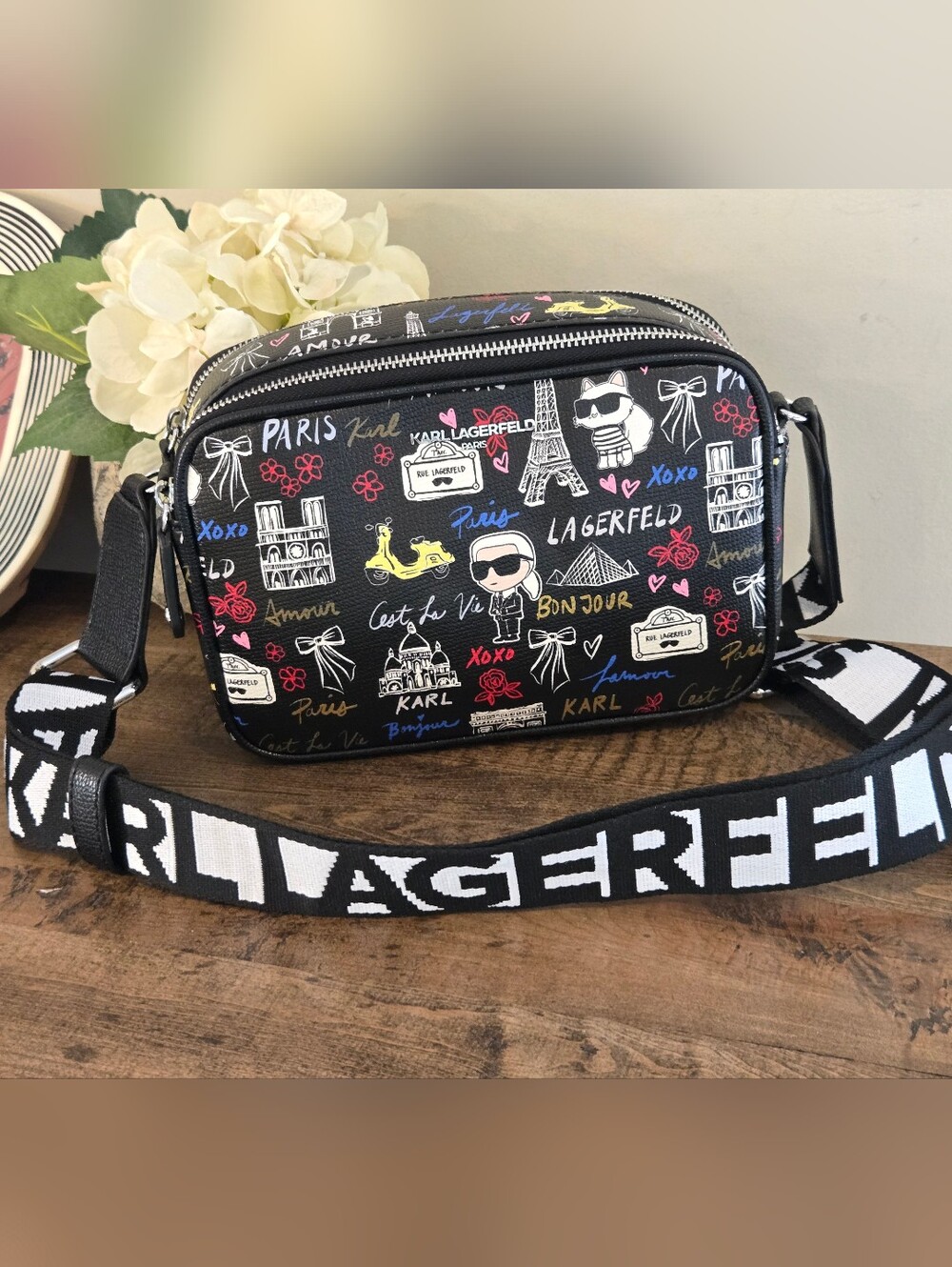 KARL LAGERFIELD Paris Maybelle With Love Camera Crossbody Bag